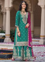 Chinnon Firozi Wedding Wear Zari Work Readymade Plazzo Suit